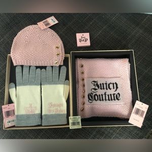 NWT Juicy Couture Pink Wool Hat, Scarf & Glove Set
